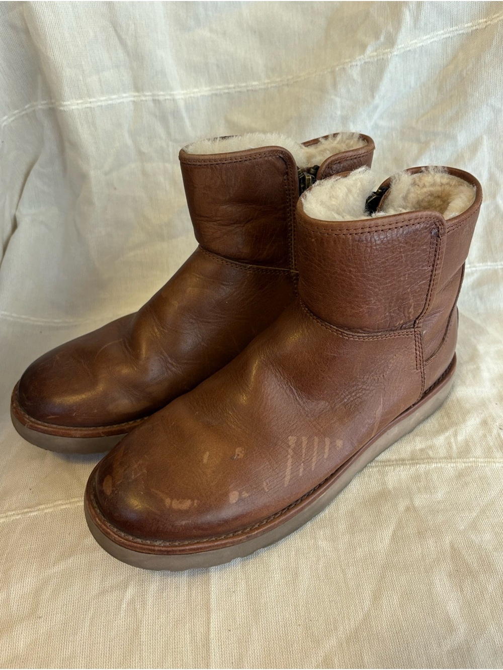 Ugg Abree Mini Leather Shearling Tan Boots 8